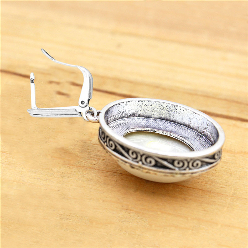 Big Oval Pearl Earrings For Women Vintage Antique Silver Plated Flower Pendant Fashion Jewelry - Image 4