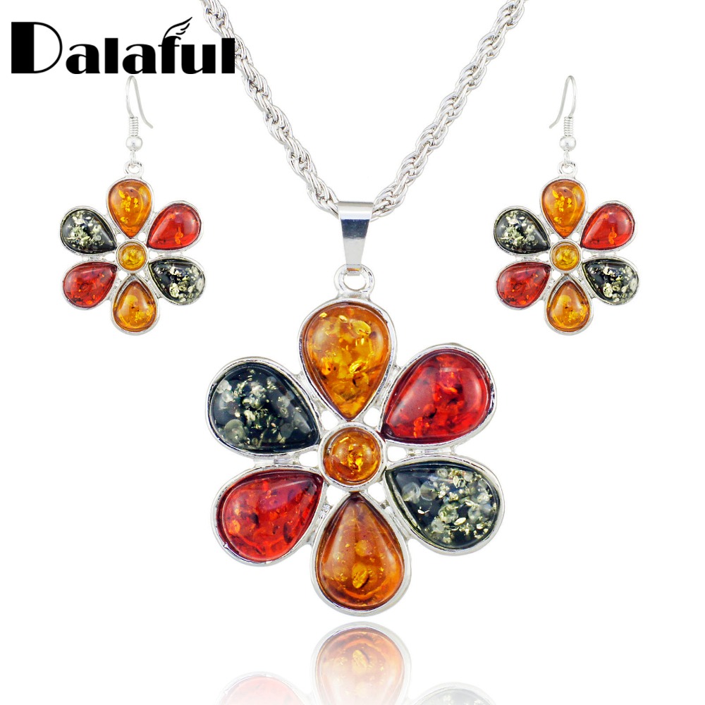 Colorful Baltic Simulated Imitation Honey Flower Earrings Necklace Women's Wedding Jewelry Set L40901
