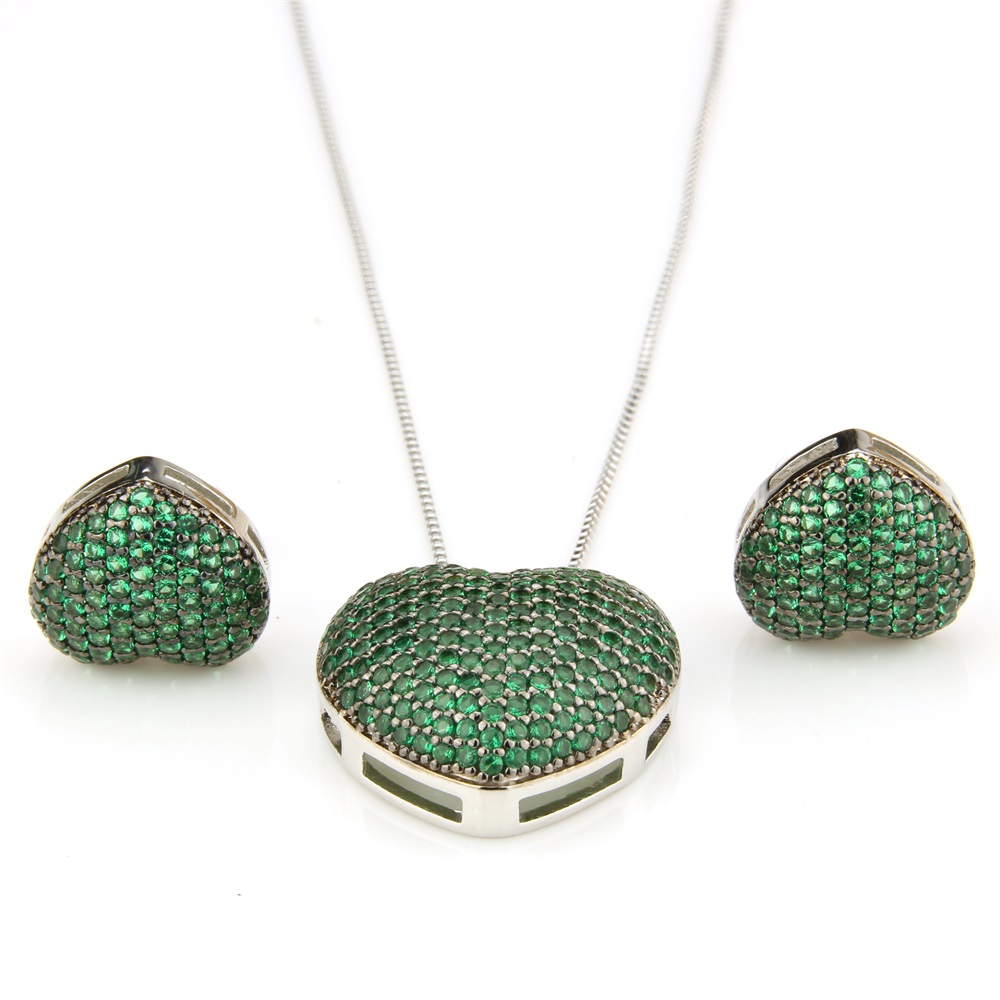 SUNSLL Two Color Copper Love Heart Multicolor Cubic Zirconia Stud Earrings And Pendant Necklaces Women's fashion Jewelry Sets - Image 4