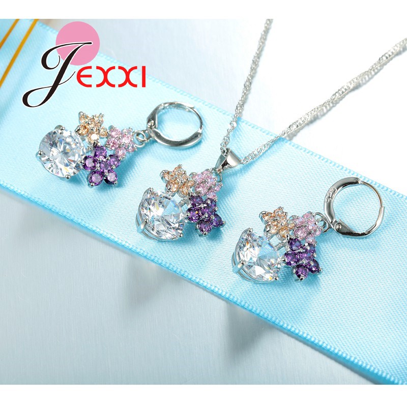 JEXXI Tassel Multicolor Flower Clear Crystal Stone Necklace Earrings Set Women Elegant Birthday Party Jewelry Free Shipping - Image 5