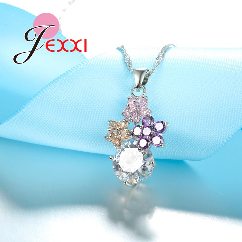 JEXXI Tassel Multicolor Flower Clear Crystal Stone Necklace Earrings Set Women Elegant Birthday Party Jewelry Free Shipping - Image 2