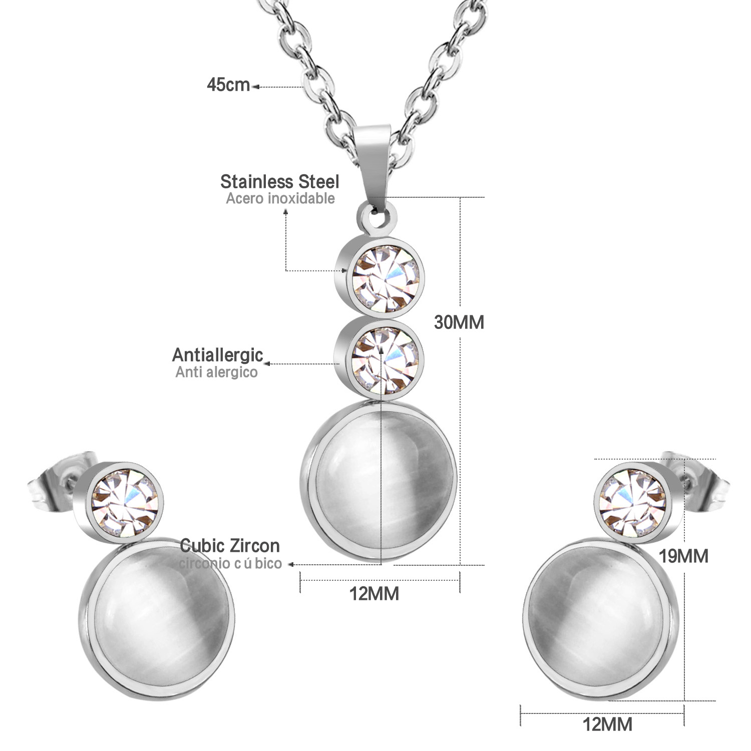 LUXUKISSKIDSOne set gold/silver color necklace earrings with round luxury crystal for elegant stainless steel women jewelry sets - Image 4