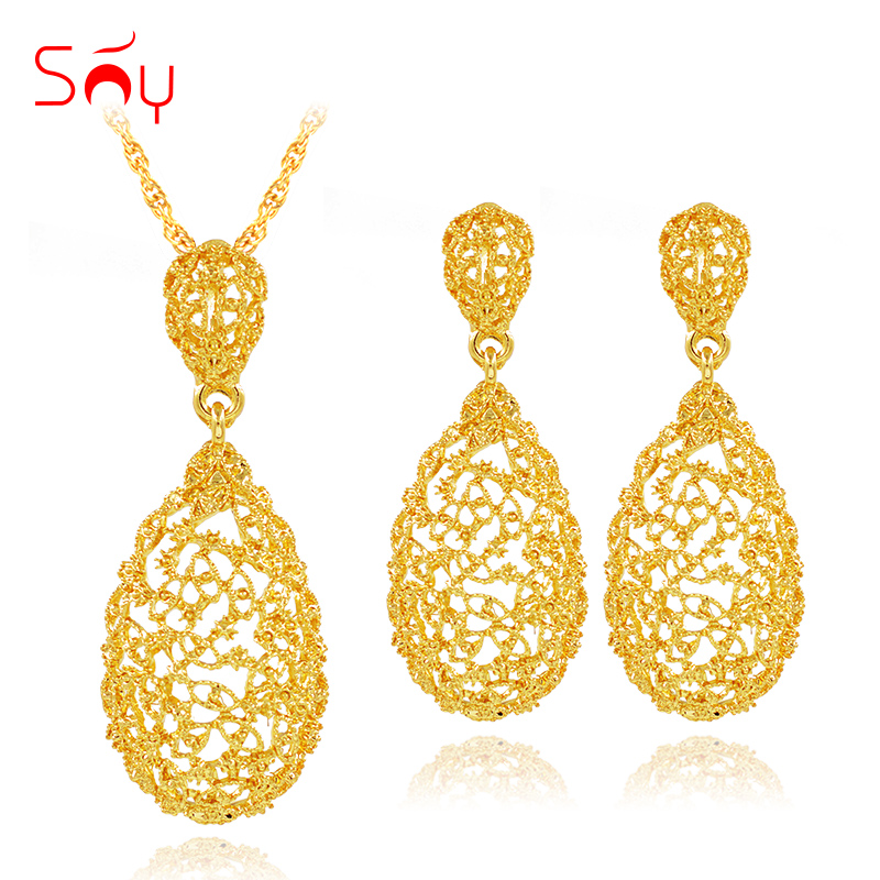 Sunny Jewelry Vintage Jewelry Sets For Women Necklace Earrings Pendant Water Drop Hollow Out Jewelry Sets For Wedding Engagement