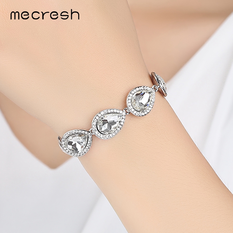 Mecresh Clear Crystal Bridal Jewelry Sets Teardrop Bracelet Earrings Sets Wedding Jewelry for Women Classic Style EH444+SL051 - Image 3