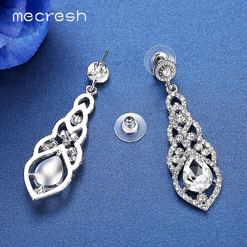 Mecresh Clear Crystal Bridal Jewelry Sets Teardrop Bracelet Earrings Sets Wedding Jewelry for Women Classic Style EH444+SL051 - Image 6