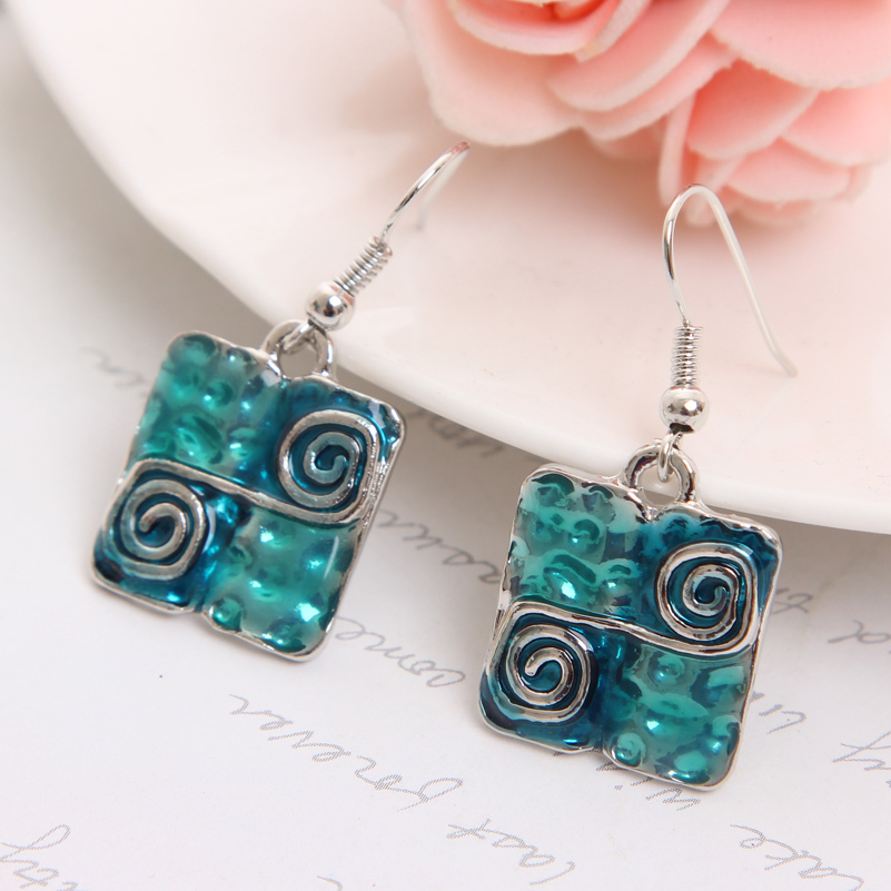 ZOSHI Blue Enamel Jewelry Set For Women Square Design Wedding Jewelry Multilayers Leather Short Rope Necklace Earrings Set - Image 4