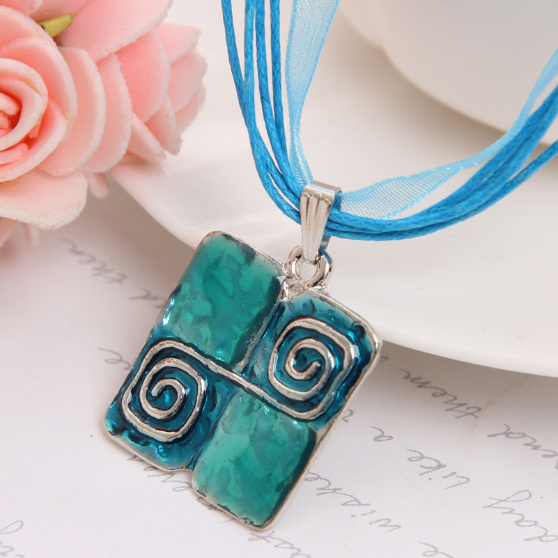 ZOSHI Blue Enamel Jewelry Set For Women Square Design Wedding Jewelry Multilayers Leather Short Rope Necklace Earrings Set - Image 5