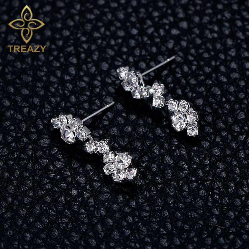 TREAZY New Silver Plated Crystal Choker Necklace Earrings Set Wedding Bridal Bridesmaid African Jewelry Sets - Image 5