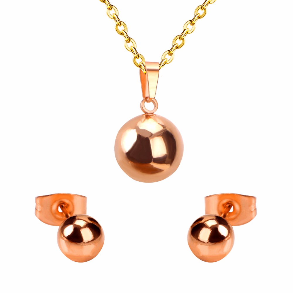LUXUSTEEL Shiny Ball Earrings With Necklace Pendant Women Jewelry Sets For OL , Gold / Silver / Rose Color With Free Chain - Image 3