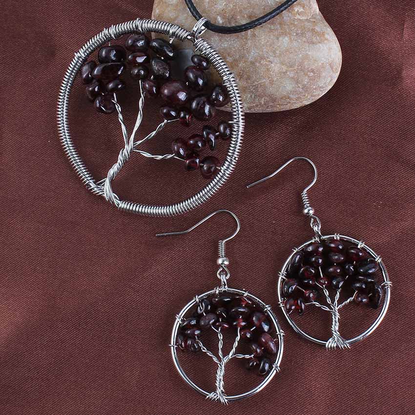 Kraft-beads Silver Plated Multi Style Quartz Stone Tree of Life Handmade Wire Earrings Necklace Jewelry Sets For Women - Image 5