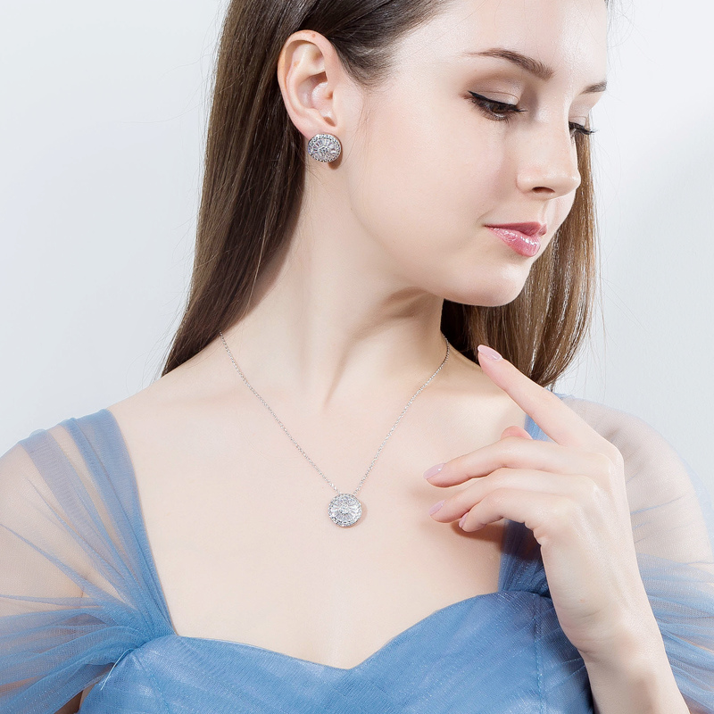 CWWZircons Top Quality CZ Crystal Women Fashion Jewellery Shiny Round Cubic Zircon Necklace and Earring Jewelry set T039 - Image 5