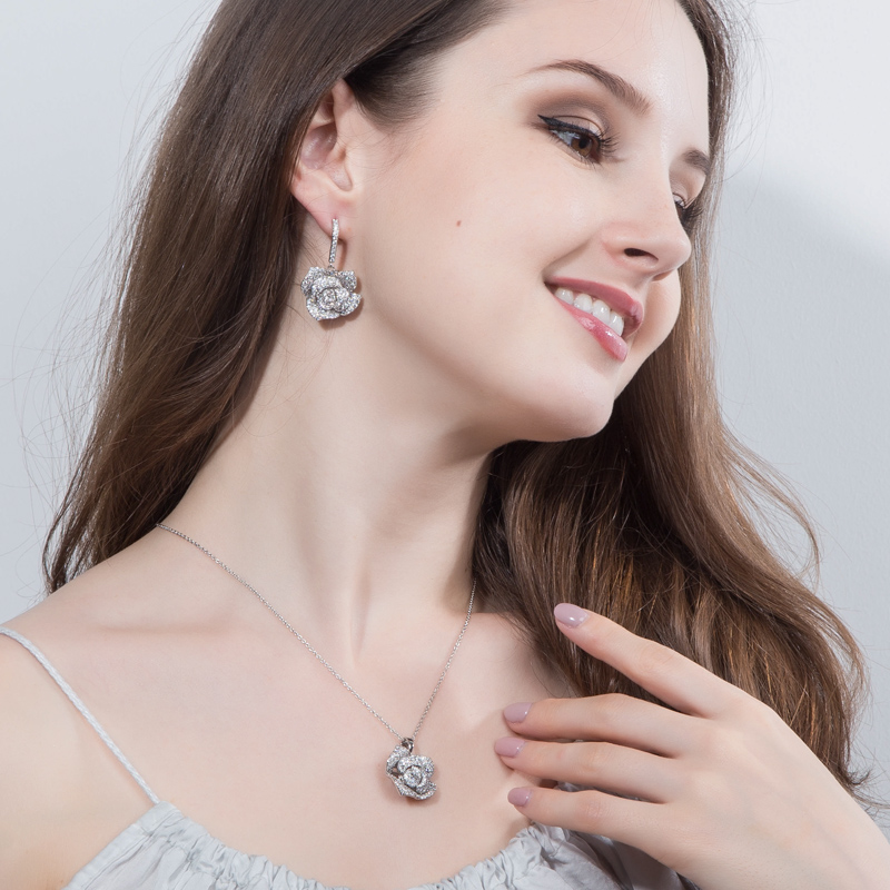 CWWZircons Fashion Brand Women Jewelry Beautiful Micro Pave Cubic Zirconia Flower Drop Pendant Necklace And Earrings Set T065 - Image 5