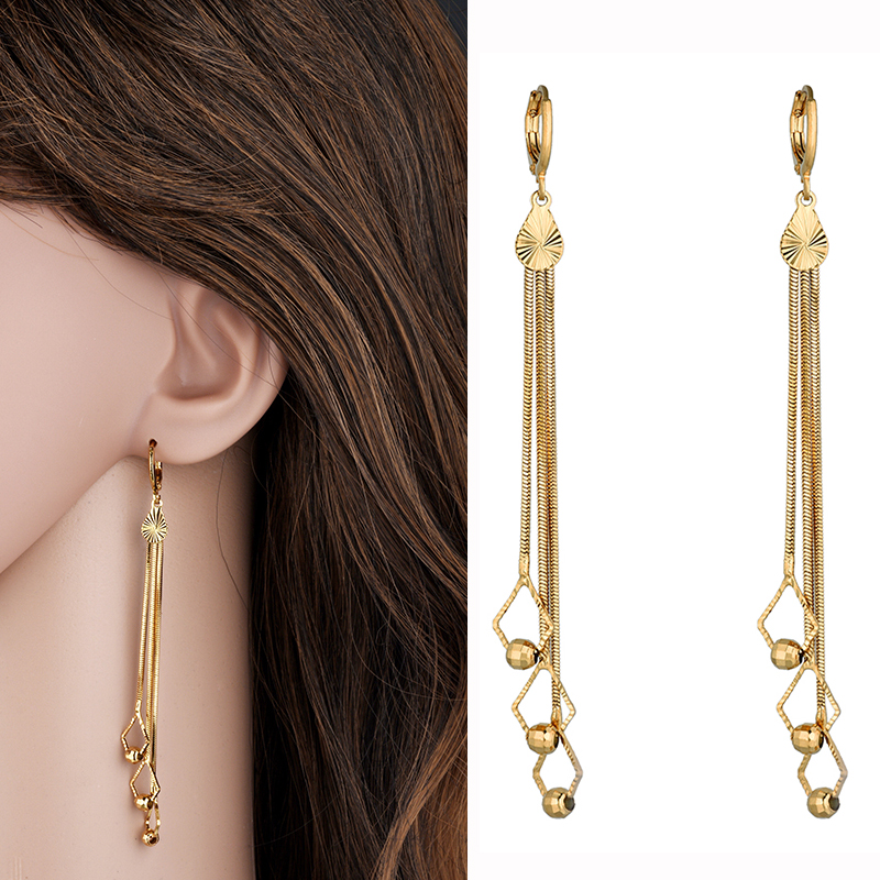 Long Drop Earrings For Women Wholesale Bridal Dangle Earrings Gold Color Kpop Tassel Earrings Drop Jewelry EH334 Oorbellen