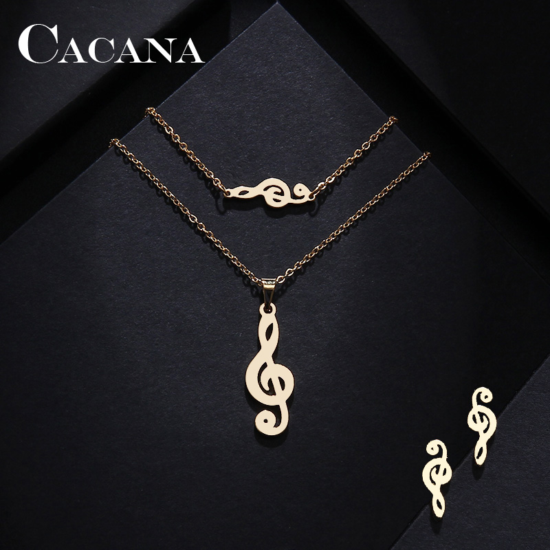 CACANA Stainless Steel Sets For Women Music Shape Necklace Bracelet Earring Jewelry set Lover's Engagement Jewelry S541