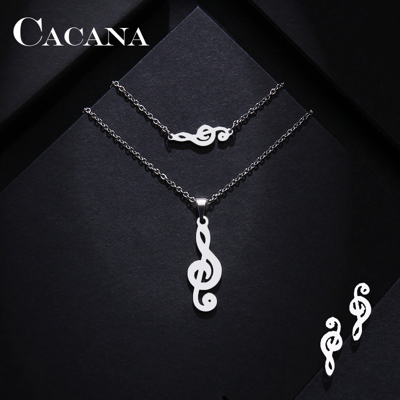 CACANA Stainless Steel Sets For Women Music Shape Necklace Bracelet Earring Jewelry set Lover's Engagement Jewelry S541 - Image 2