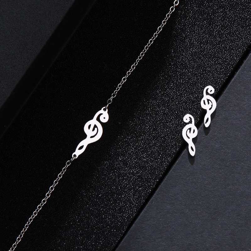 CACANA Stainless Steel Sets For Women Music Shape Necklace Bracelet Earring Jewelry set Lover's Engagement Jewelry S541 - Image 4