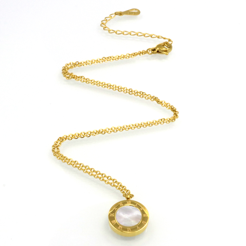 Round Pearl Shell Jewelry Roman Numerals Stylish Two Side Gold Color Pendant Necklace Earrings Fashion Wedding Jewelry Sets - Image 5