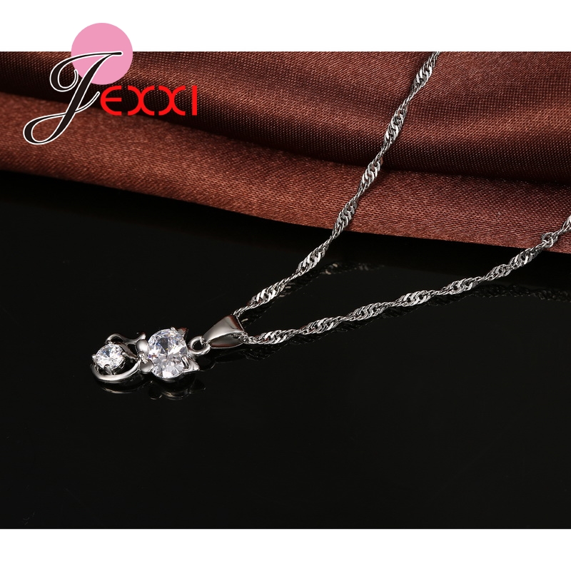 JEXXI 925 Sterling Silver Cubic Zirconia Wedding Jewelry Sets AAA CZ Crystal Cute Animal Cat Necklace Earrings Women Collar - Image 3
