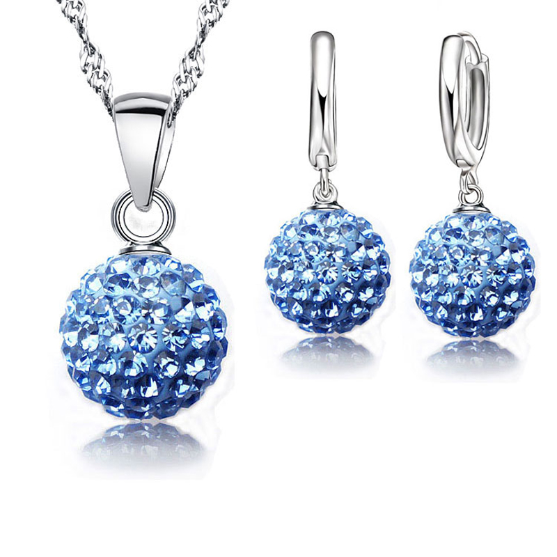 YAAMELI 925 Silver Jewelry Sets Rhinstone Ball Pendant Necklace+Earrings Jewelry Set For Women Gift Wedding  Accessories