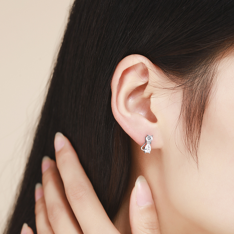 Cute Kitty Kitten Cat CZ 925 Sterling Silver Gatos Small Loop Huggies U Hoop Earrings For Kids Baby Girls Children Jewelry Aros - Image 6