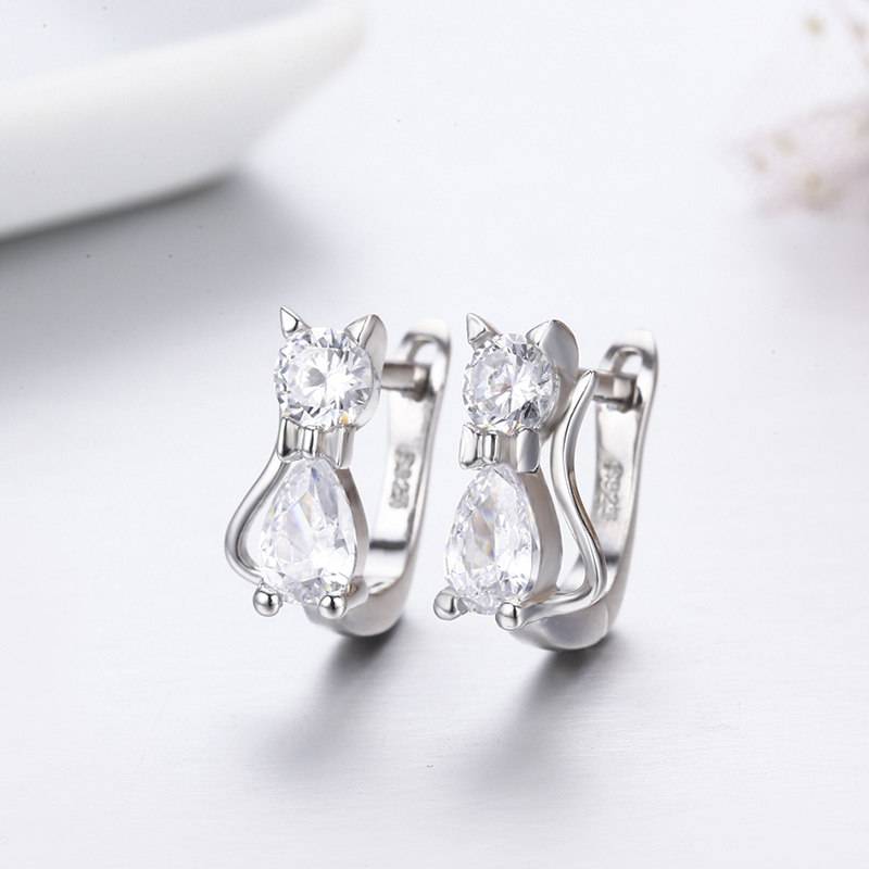 Cute Kitty Kitten Cat CZ 925 Sterling Silver Gatos Small Loop Huggies U Hoop Earrings For Kids Baby Girls Children Jewelry Aros - Image 3