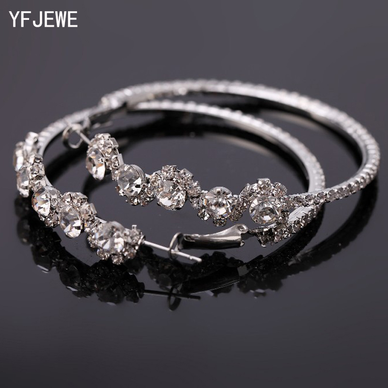 2018 Fashion Jewelry Manufacturers Selling Super Flash Crystal Rhinestone Silver Plating Big Size Hoop Earrings For Women #E062