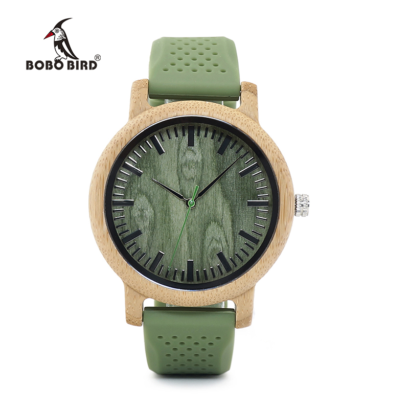 BOBO BIRD Luxury Timepieces Bamboo Watches with Soft Green Silicone Straps for Men and Women Quartz Watch in Gifts Boxes - Image 2