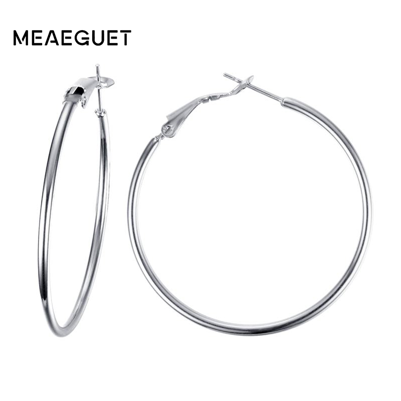 Meaeguet Stainless Steel Elegant Women's Exaggerated Big Circle Hoop Earrings Simple Loop Earring Jewelry Brinco - Image 2
