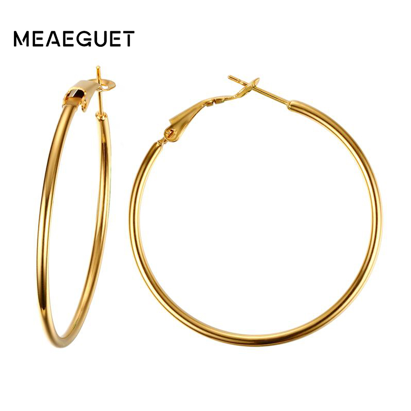 Meaeguet Stainless Steel Elegant Women's Exaggerated Big Circle Hoop Earrings Simple Loop Earring Jewelry Brinco