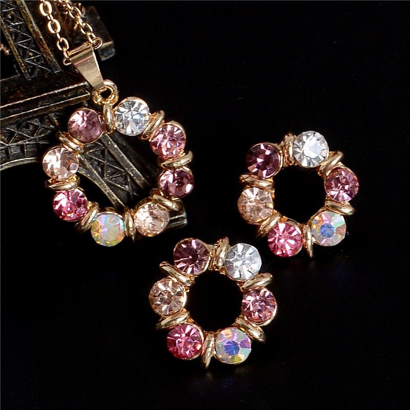 ZOSHI Golden Plated Jewelry Sets For Women Luxury Wedding Bridal Rhinestone Gem Jewelry Set Opal Cat’s Eye Necklace Earrings Set