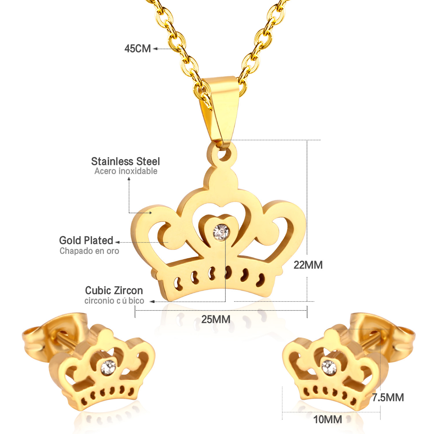 LUXUSTEEL Bridal Jewelry Sets Stainless Steel Crown Gold/Silver Color Pendant Necklace Fashion Charm Crystal Earrings For Women - Image 2