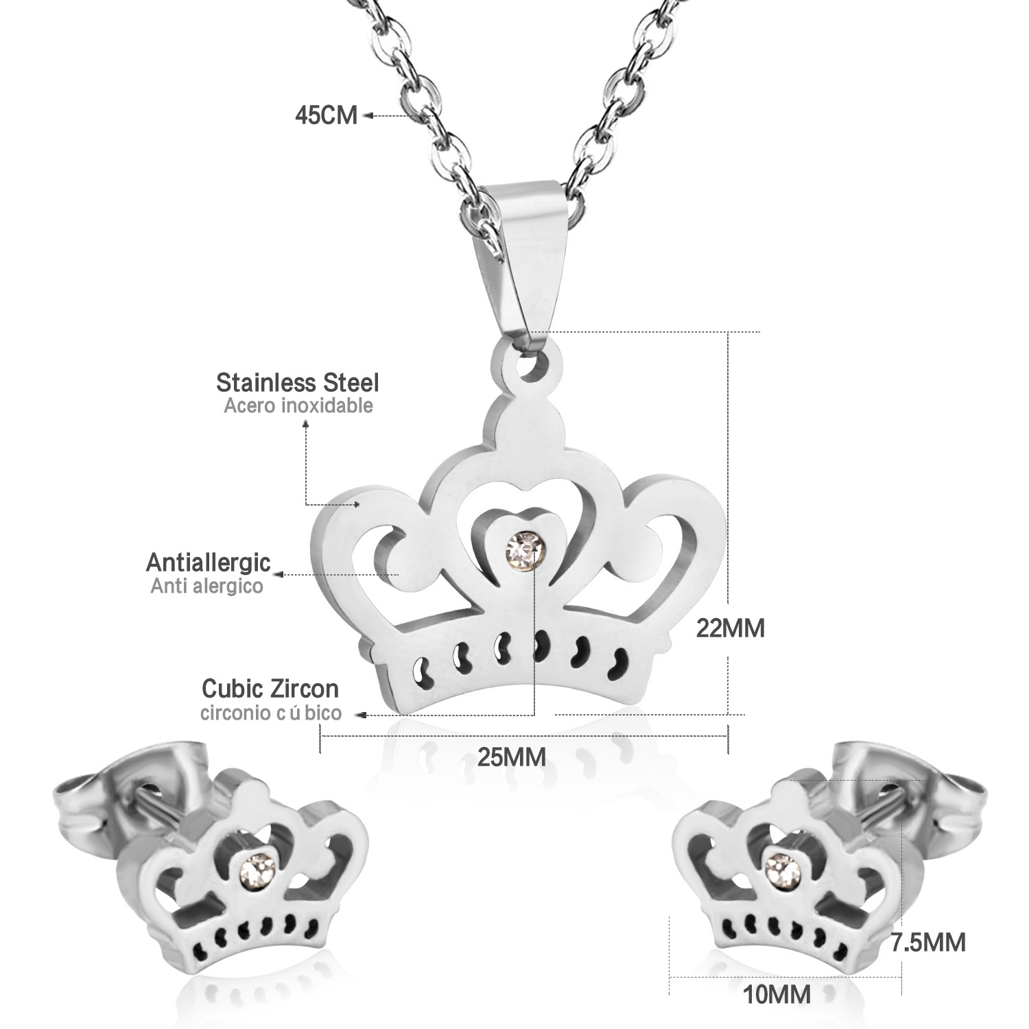 LUXUSTEEL Bridal Jewelry Sets Stainless Steel Crown Gold/Silver Color Pendant Necklace Fashion Charm Crystal Earrings For Women