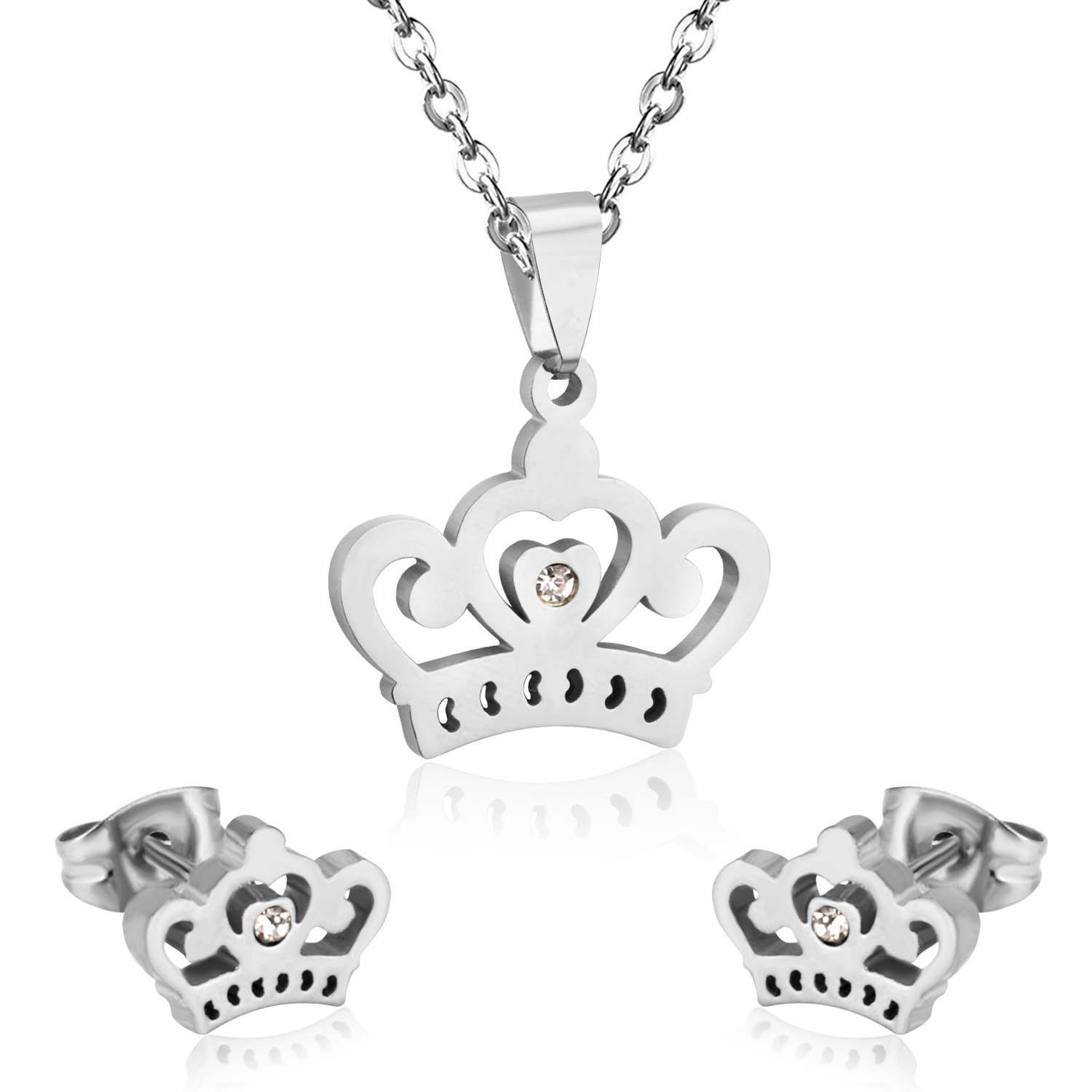 LUXUSTEEL Bridal Jewelry Sets Stainless Steel Crown Gold/Silver Color Pendant Necklace Fashion Charm Crystal Earrings For Women - Image 4