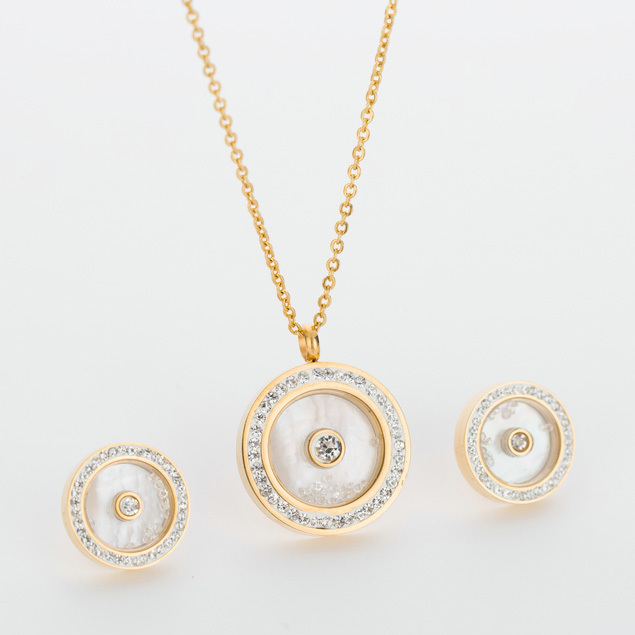 316L Stainless Steel Crystal Jewelry Gold Color Wedding Jewelry Sets with necklaces stud earrings for women - Image 5