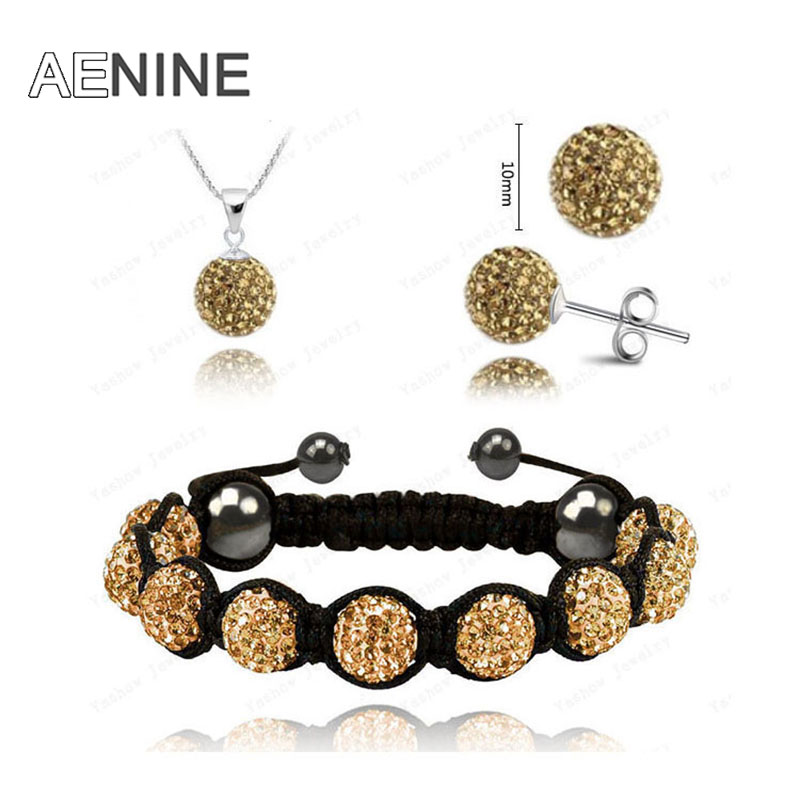 AENINE European Style Jewelry Sets Necklace+Bracelet+Earrings 10mm Micro Pave CZ Disco Beads Crystal Office Jewelry Sets SHSE21 - Image 6