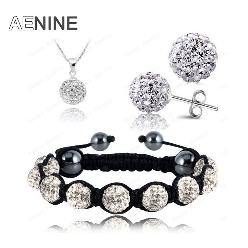 AENINE European Style Jewelry Sets Necklace+Bracelet+Earrings 10mm Micro Pave CZ Disco Beads Crystal Office Jewelry Sets SHSE21 - Image 2