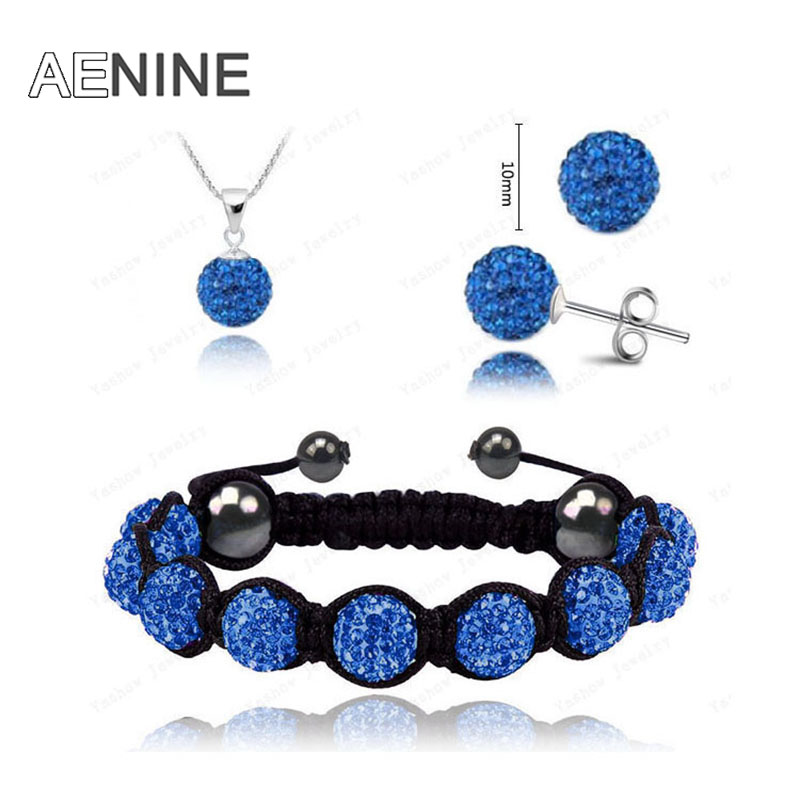 AENINE European Style Jewelry Sets Necklace+Bracelet+Earrings 10mm Micro Pave CZ Disco Beads Crystal Office Jewelry Sets SHSE21 - Image 5