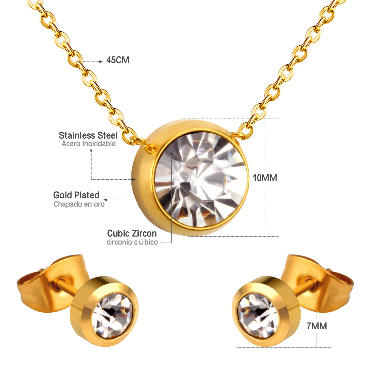 LUXUKISSKIDS Fashion Wedding Jewelry Round Necklace Pendant AAA Crystal Earrings Set For Women Accessories - Image 3