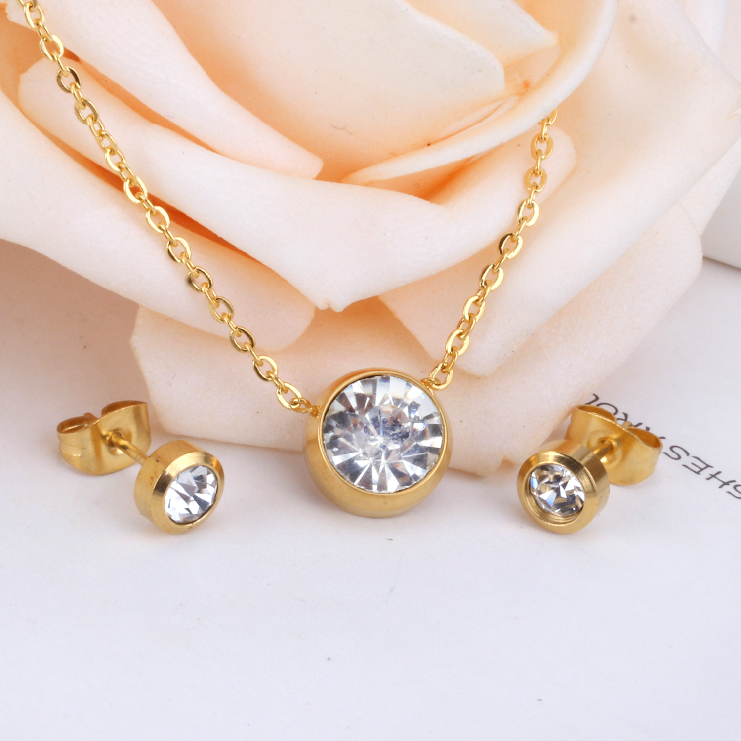LUXUKISSKIDS Fashion Wedding Jewelry Round Necklace Pendant AAA Crystal Earrings Set For Women Accessories - Image 5