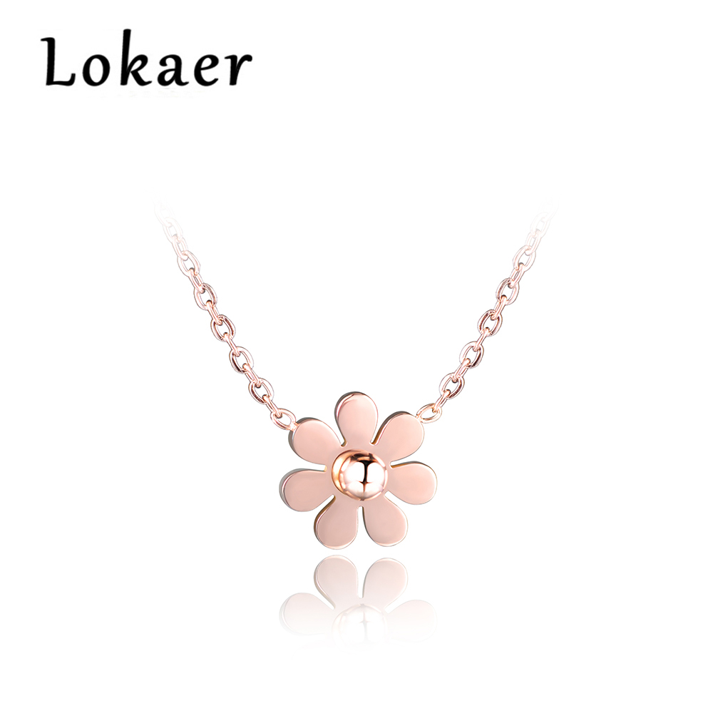 Lokaer 316L Stainless Steel Dazzling Daisy Flower Choker Neckalce & Earrings Sets Rose Gold Color Lovely Set Jewelry For Women - Image 2