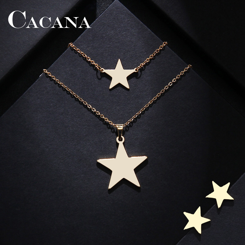 CACANA Stainless Steel Sets For Women Pentagram Shape Necklace Bracelet Earring Jewelry set Lover's Engagement Jewelry S55
