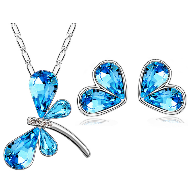 free shipping top quality Brand design wedding Wholesales GP Austrian Crystal  dragonfly  Pendant necklace earrings Jewelry Sets