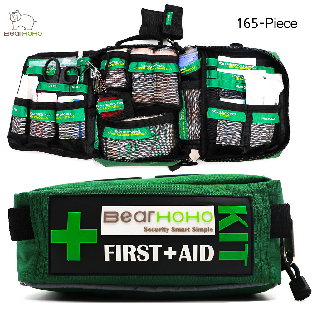 BearHoHo Handy First Aid Kit Bag 165-Piece Lightweight Emergency Medical Rescue Outdoors Car Luggage School Hiking Survival Kits