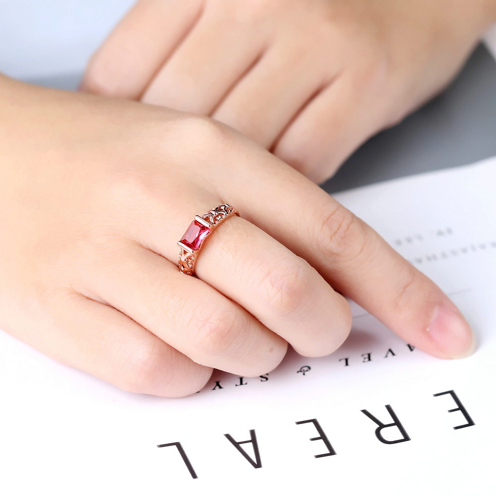 Double Fair Brand Red Crystal Wedding Rings Rose Gold Color / Silver Tone Fashion Retro Engagement Ring Jewelry For Women DFR368 - Image 6