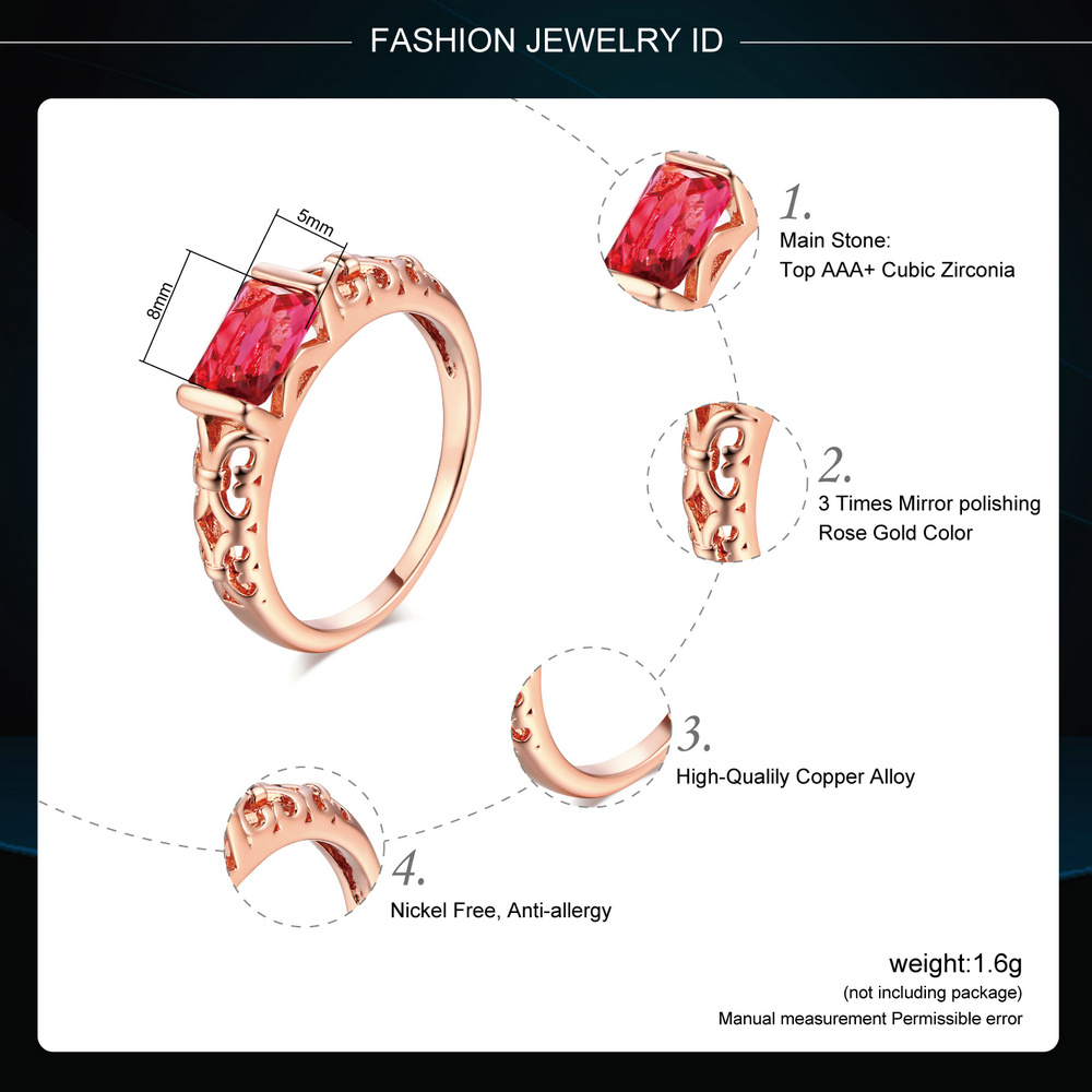 Double Fair Brand Red Crystal Wedding Rings Rose Gold Color / Silver Tone Fashion Retro Engagement Ring Jewelry For Women DFR368 - Image 3