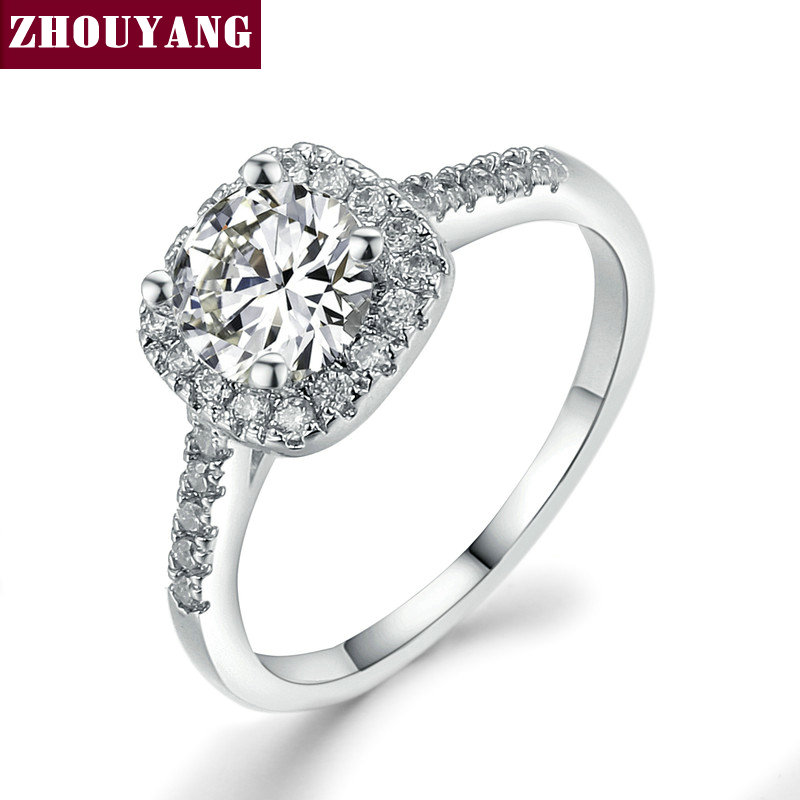 Silver Color Exquisite Bijoux Fashion Square Wedding & Engagement Ring Made With Cubic Zirconia Jewelry R531 R559 R560