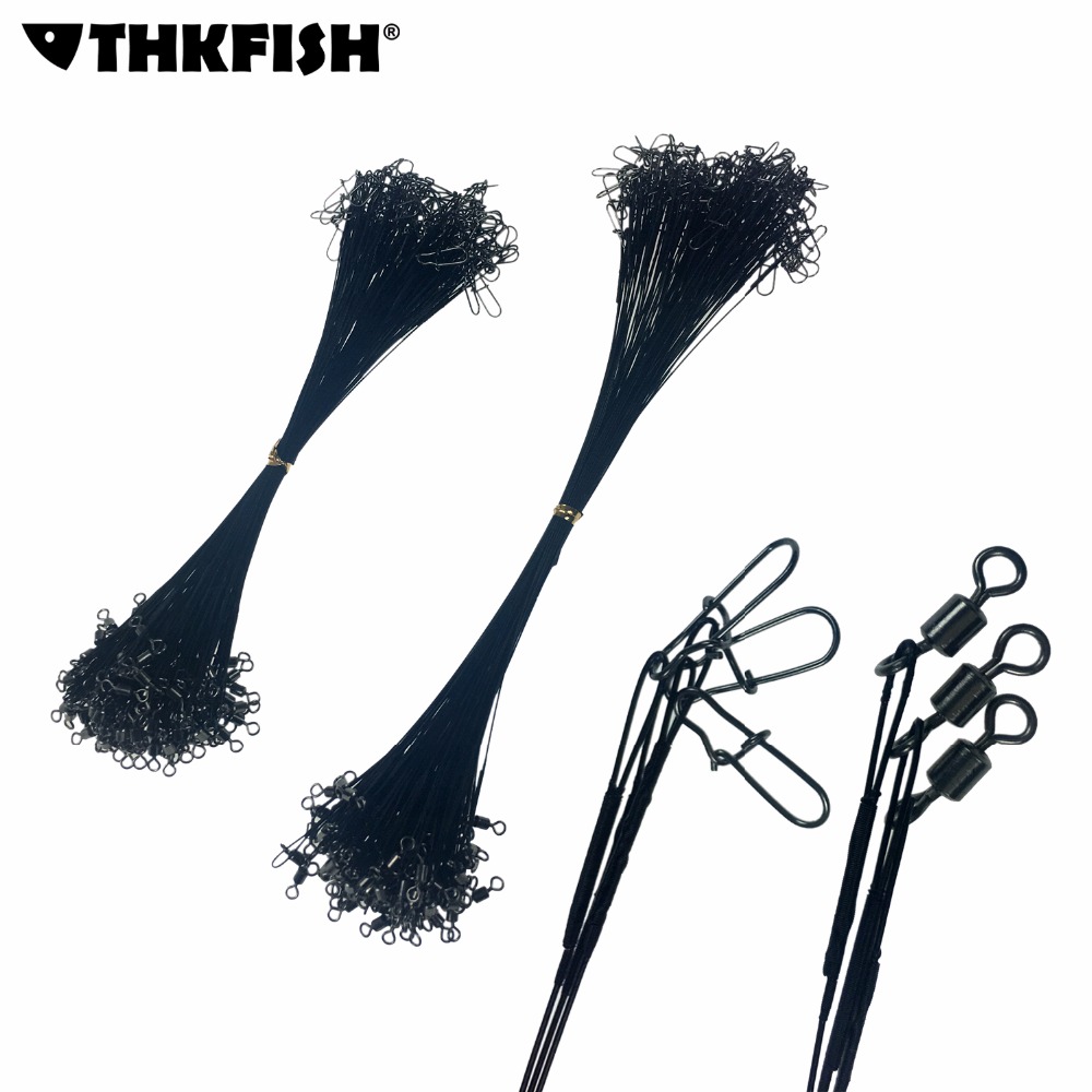 50Pcs 17cm 21cm Fishing Line Steel Wire Leader With Rolling Swivels Duo-Lock Snap Fishing Accessory Black Green Leadcore Leash