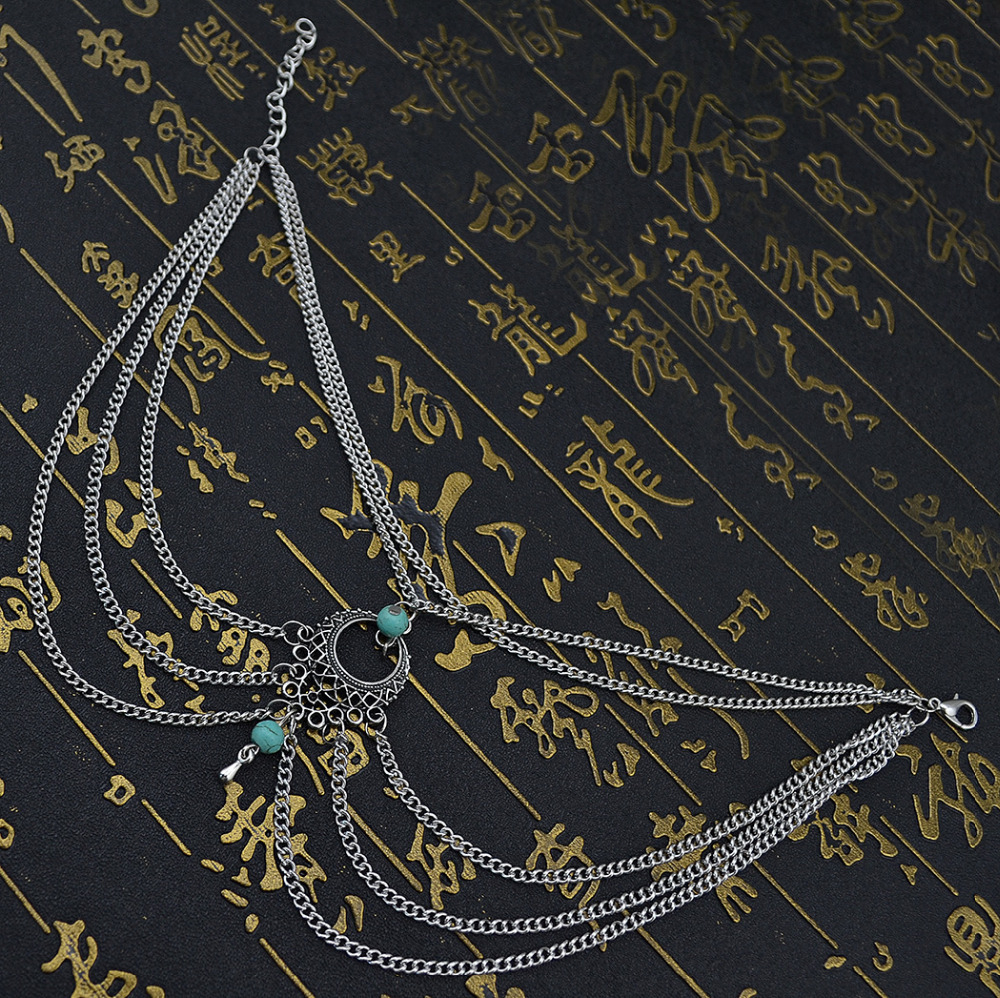 New Boho Ethnic Summer Multilayer Metal Chains Natural Green Stone Bead Anklet Foot Flower Vintage Jewelry Bracelet Accessories - Image 3