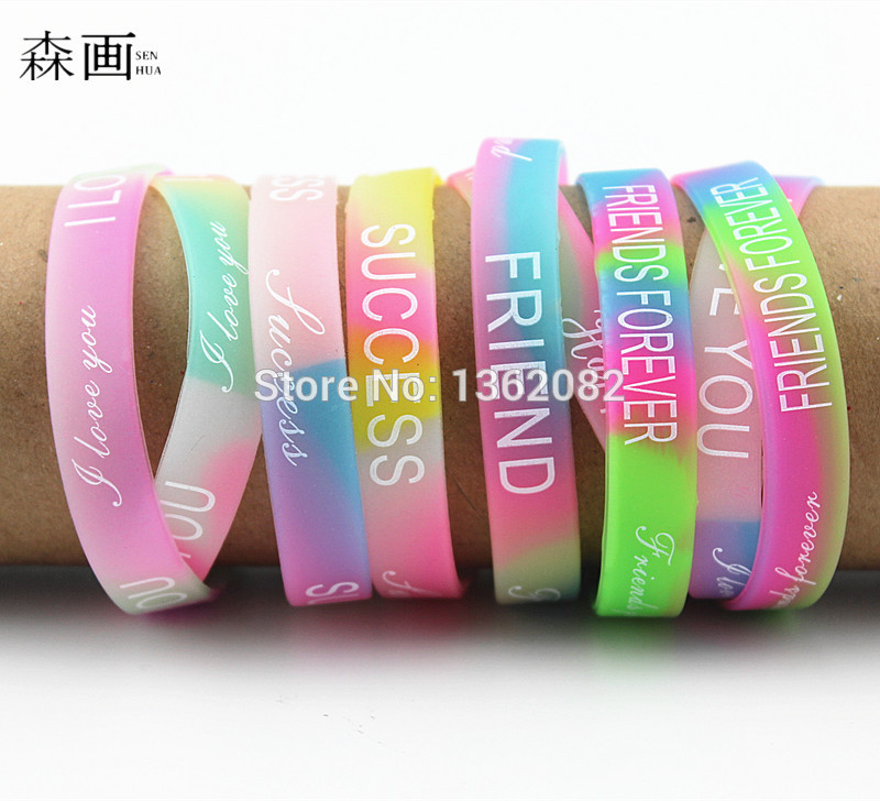 10pcs letters Print Silicon Bracelet Mixed colors 12mm wide Rubber wristbands for men women's jewelry MB193 - Image 2