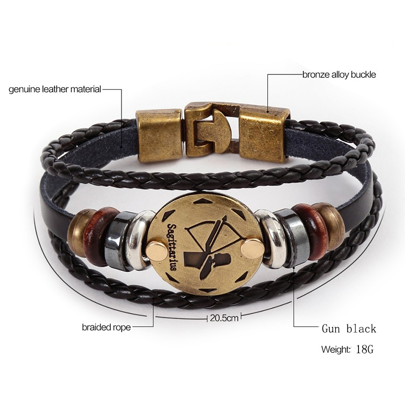 12 Constellations Bracelet 2018 New Fashion Jewelry Leather Bracelet Men Casual Personality Zodiac Signs Punk Bracelet XY160496 - Image 3